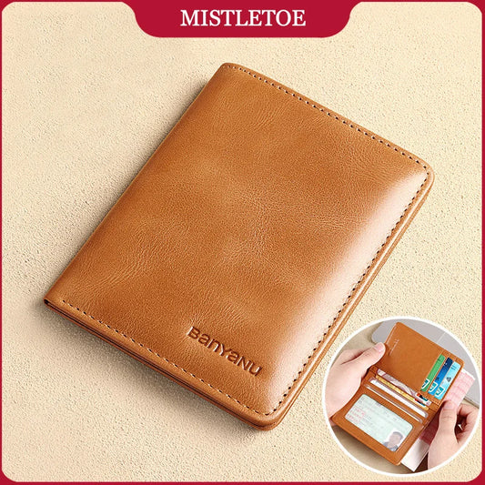 Simple Design Men Card Holder Purse Vertical Slim Money Clip Genuine Leather Wallet for Men Anti RFID